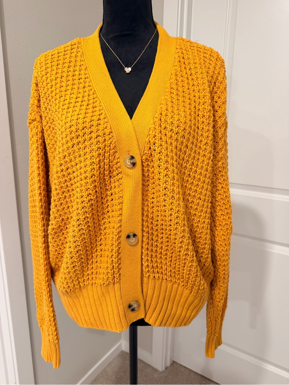 POPSUGAR Honey Yellow Textured V-Neck Button Cardigan
